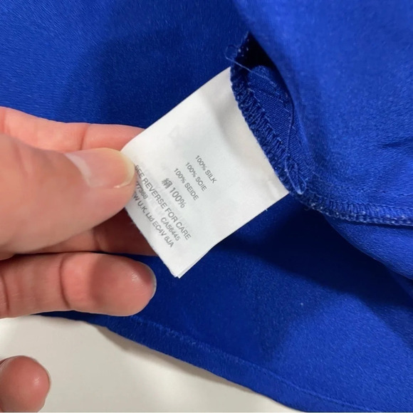 J Crew Silk Bell Sleeve Blouse Blue Keyhole Size 0 - Picture 3 of 6